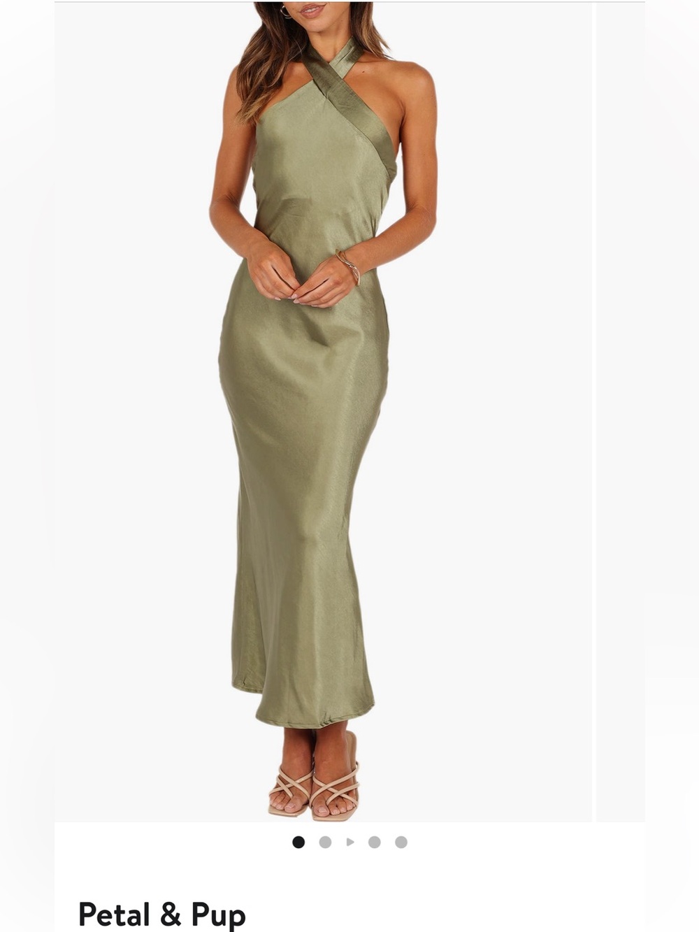 Petal & Pup Olive Green Satin Slip Dress